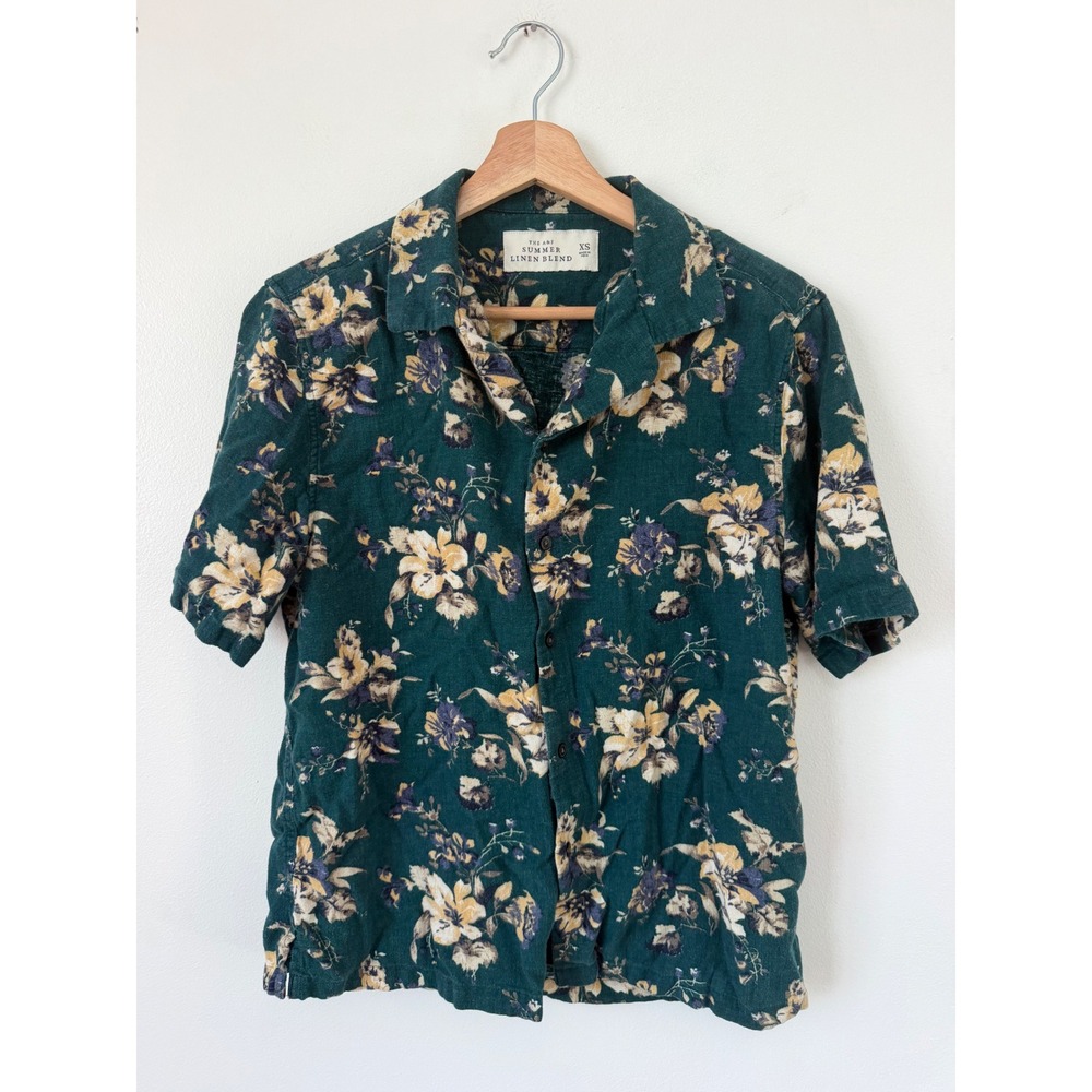 Abercrombie & Fitch Men's Green Floral Linen Blend Camp Shirt – XS